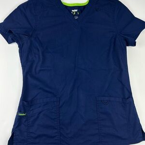 Landau Deep Blue Scrub Lime Accent Wrinkle & Fade Resistant Scrub Set Sz SM
